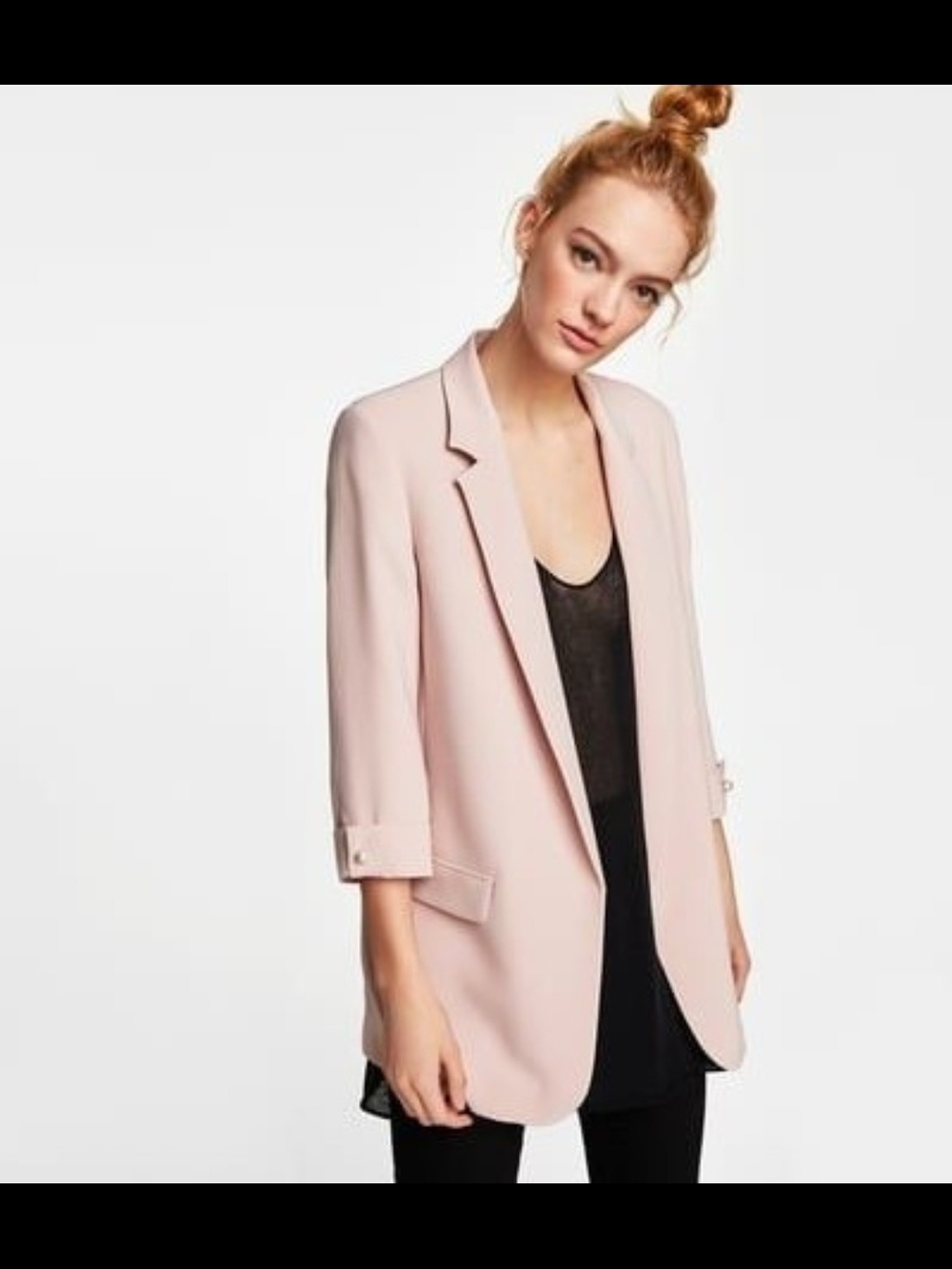 Zara Pale Light Pink Longline Blazer Size L